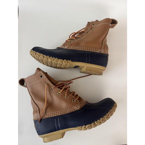 L.L.Bean Bean Boots Womens Size 8 Brown Navy Leather Duck Boots Maine Made - Picture 9 of 9